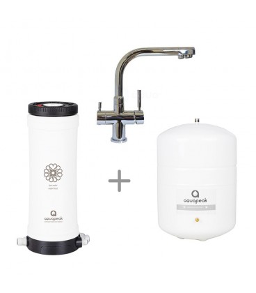 Aquapeak waterfilter set met 6 liter watertank en drieweg keukenkraan "Helsinki"