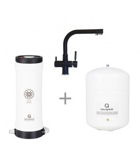 Aquapeak waterfilter set met 6 liter watertank en drieweg keukenkraan "Trento" zwart