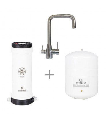 Aquapeak waterfilter set met 6 liter watertank en drieweg keukenkraan "Milaan" RVS