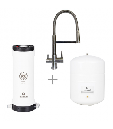 Aquapeak waterfilter set met 6 liter watertank en drieweg keukenkraan "Florence" RVS